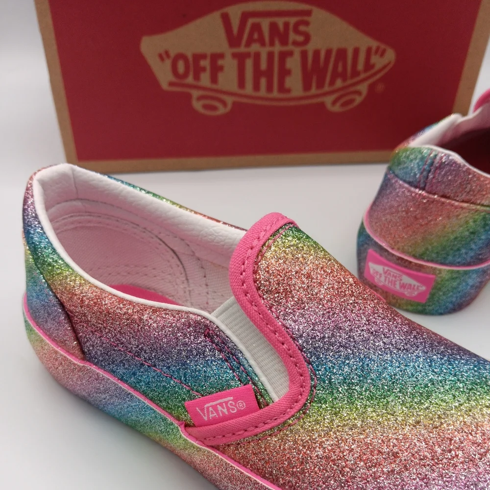 NIB Vans Classic Girls Slip Ons Shoes Various Sizes Glitter Rainglow - Picture 9 of 13